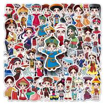 Pacote de adesivos, traje étnico chinês, Cartoon Girl, 56 unidades