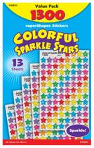 Pacote de adesivos Trend Enterprises Colorful Sparkle Stars 1300
