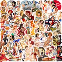 Pacote de adesivos WW2 Pin Up Girl, 50 peças de decalque retrô em estilo militar Pacote de adesivos WW2 Pin Up Girl, 50 peças de decalque retrô em estilo militar