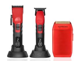 Pacote de barbeiro 3 em 1 Supreme Trimmer Máquina de cortar cabelo 2Spee, 2Spee Trimmer e Crunch Foil Kit profissional de cortar cabelo masculino para aparador de barba Vermelho
