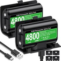 Pacote de bateria recarregável do controlador Xbox One com 4 capas traseiras: cabo de carregamento USB C 2 x 4800mWh, kit de bateria e carregador para Xbox Series X/S Skin