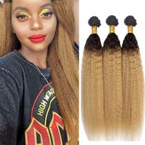 Pacote de cabelo AuokMar Blonde Kinky Straight 50 55 60cm 1b27