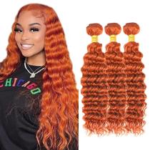 Pacote de cabelo AuokMar Burnt Orange Color 350 Deep Wave 45 cm 50 cm 55 cm