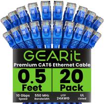 Pacote de Cabos Ethernet GEARit Cat6 20x15cm 10Gbps Azul Pacote de Cabos Ethernet GEARit Cat6 20x15cm 10Gbps Azul
