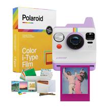 Pacote de câmera instantânea analógica Polaroid Now Generation 3 com suporte para tripé e sistema de foco automático de duas lentes (roxo) com filme colorido e kit de filme (3 itens)