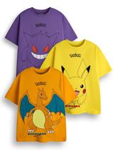 Pacote de camisetas Pokémon Boys Amarelo Laranja Roxo x3