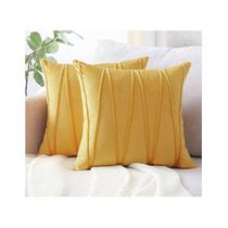 Pacote de capas de almofada com 2 veludo listrado macio de 45 x 45 cm, amarelo