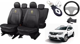 Pacote de Capas de Couro Impermeável Renault Duster 2021 + Capa de Volante + Chaveiro