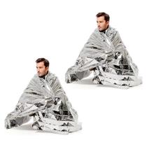 Pacote de cobertores térmicos de emergência x2 para caminhadas e acampamentos