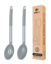 Pacote de colheres de cozinha Bundlepro com 2 colheres grandes de silicone cinza