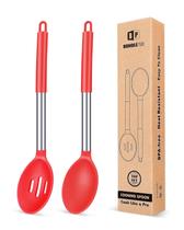 Pacote de colheres de cozinha Bundlepro com 2 colheres grandes de silicone vermelho