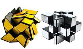 Pacote de Cubos de Velocidade Espelhados - 2 unidades 3x3 de Prata + Skewb Twisty de Roda Dourada