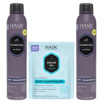 Pacote de cuidados com o cabelo HASK Charcoal Dry Shampoo e Condicionador de Argan