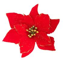Pacote de enfeites de árvore de Natal com 12 poinsétias brilhantes