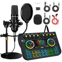 Pacote de equipamento de podcast: misturador de áudio tenlamp X3 com microfone
