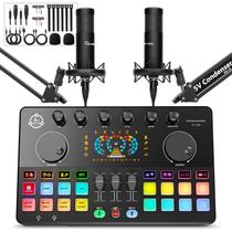 Pacote de equipamento de podcast para 2 pessoas, interface de áudio com microfone condensador, alteração de voz, RGB, mixer de DJ para streaming, gravação de podcast COMMANDER M100 3rd Pacote de equipamento de podcast para 2 pessoas, interface de áudio com microfone condensador, alteração de voz, RGB, mixer de DJ para streaming, gravação de podcast COMMANDER M100 3rd