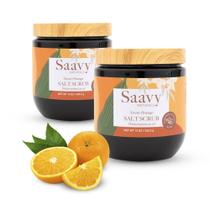 Pacote de esfoliante de laranja doce Saavy Naturals, esfoliante corporal revigorante com aroma de laranja, esfoliante corporal vegano com sais do Mar Morto e muito mais, conjunto de presente luxuoso com esfoliante de sal de laranja