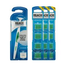 Pacote de fio dental Reach Ultraclean Access, hortelã, removedor de placa bacteriana para dentes, para áreas de difícil acesso, higiene bucal, sem PFAS, 1 kit inicial de fio dental mais 3 pacotes de cabeças de recarga Pacote de fio dental Reach Ultraclean Access, hortelã, removedor de placa bacteriana para dentes, para áreas de difícil acesso, higiene bucal, sem PFAS, 1 kit inicial de fio dental mais 3 pacotes de cabeças de recarga