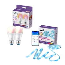 Pacote de iluminação inteligente WiZ RGB LED Strip de 15 m + 2 lâmpadas A19 Pacote de iluminação inteligente WiZ RGB LED Strip de 15 m + 2 lâmpadas A19