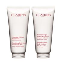 Pacote de loção corporal e esfoliante Clarins Moisturizing Pacote de loção corporal e esfoliante Clarins Moisturizing