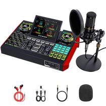 Pacote de microfone de podcast com placa de som ao vivo, mixer de áudio, pacote de equipamento de podcast com microfone condensador de 3,5 mm para PC/telefone, transmissão ao vivo, canto, jogos, placa de som com trocador de voz, Denoise