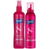 Pacote de modelagem de cabelo Suave Max Hold, spray de cabelo sem perfume e mousse