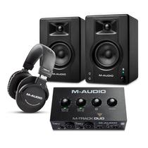 Pacote de Monitores de Estúdio M-AUDIO BX4 com Bluetooth, Interface de Áudio XLR Dupla e Fones de Ouvido
