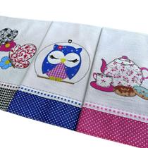 Pacote de Pano de Prato com Aplique em Patchwork e Barrado 45 x 66 cm - 6 unidades