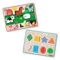 Pacote de quebra-cabeça Melissa e Doug Chunky de 8 peças Farm & Shapes