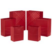 Pacote de sacolas de presente Hallmark com 6 tamanhos variados vermelhos de 23 a 36 cm