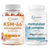 Pacote de suplementos: Micro Ingredients B Complex e Gomas de Ashwagandha Pacote de suplementos: Micro Ingredients B Complex e Gomas de Ashwagandha