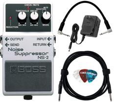 Pacote de supressor de ruído Boss NS-2 com fonte de alimentação e cabos