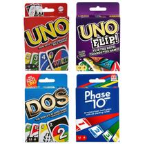 Pacote de variedades de jogos de cartas Mattel - Uno, Dos, Uno Flip, Phase 10