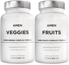 Pacote de vitaminas Amen, frutas e vegetais, cápsulas multivitamínicas cruas para alimentos integrais, verduras, vegetais, frutas vermelhas e frutas vermelhas, suplemento vegano de fibras e fitonutrientes, superalimento e minerais, não transgênico, 180 ct