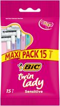 Pacote descartável Razors BIC Twin Lady Sensitive com 15 Pacote descartável Razors BIC Twin Lady Sensitive com 15