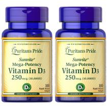 Pacote duplo de vitamina D3 de 10.000 UI do suplemento Puritan's Pride