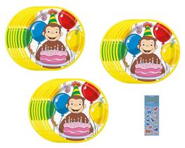 Pacote exclusivo de suprimentos de festa Curious George Birthday com 24 pratos de papel para almoço e 1 folha de adesivo de dinossauro Pacote exclusivo de suprimentos de festa Curious George Birthday com 24 pratos de papel para almoço e 1 folha de adesivo de dinossauro