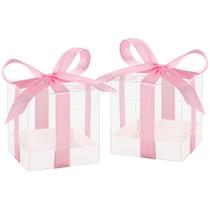 Pacote Favor Boxes Hxezoc, 50, 5 x 5 x 5 cm, Clear Candy com fita rosa Pacote Favor Boxes Hxezoc, 50, 5 x 5 x 5 cm, Clear Candy com fita rosa