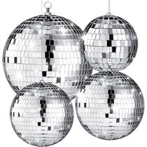 Pacote grande com 4 bolas de discoteca CHENGU prateadas suspensas (30 cm, 20 cm, 15 cm, 10 cm)