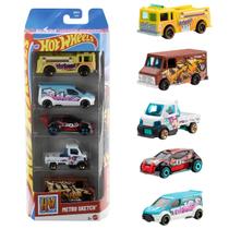Pacote Hot Wheels 5 Carros Metro Sketch JGK13 - Mattel Pacote Hot Wheels 5 Carros Metro Sketch JGK13 - Mattel