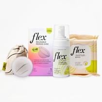 Pacote inicial de disco menstrual reutilizável Flex com limpador e toalhetes Pacote inicial de disco menstrual reutilizável Flex com limpador e toalhetes