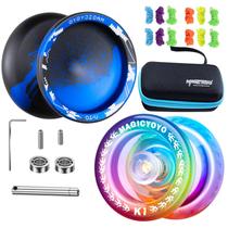 Pacote MAGICYOYO Yoyo com 2 Yoyos Unresponsive Yo-yo V10 preto, azul e gradiente Yo Yo K1 responsivo de plástico para crianças iniciantes, ioiô de metal V10 para adultos com 12 cordas, bolsa Yoyo