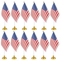 Pacote Mini American Flags Juvale com 12 unidades com base de suporte para mesa Pacote Mini American Flags Juvale com 12 unidades com base de suporte para mesa
