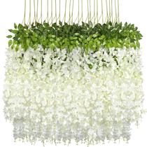 Pacote Pauwer com 24 flores artificiais para pendurar glicínias brancas Pacote Pauwer com 24 flores artificiais para pendurar glicínias brancas
