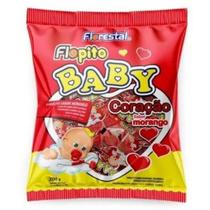 Pacote Pirulito Flopito Baby Coração Morango 200g C/50 Unidades - FLORESTAL