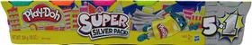 Pacote Play-Doh Super Silver 5 mais 1 com 1 lata prateada