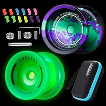 Pacote Yoyos responsivo MAGICYOYO metal V12 e plástico K2 verde brilhante, ioiôs profissionais de dupla função para crianças e adultos, 12 cordas, kit de rolamentos que não responde, estojo