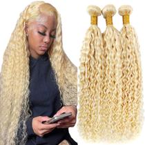Pacotes Blonde Deep Wave 613 Pacotes de cabelo humano 22 24 24 26 polegadas Cabelo brasileiro de trama dupla Pacotes loiros de mel Sedosos e macios para mulheres 613 Pacotes encaracolados