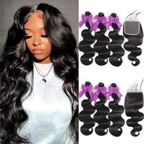 Pacotes de cabelo Body Wave 10A, 3 pacotes com fecho e ofertas