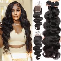 Pacotes de cabelo com fecho Aopusi Body Wave 3 Pacotes (22 24 26 cm) + 20 cm